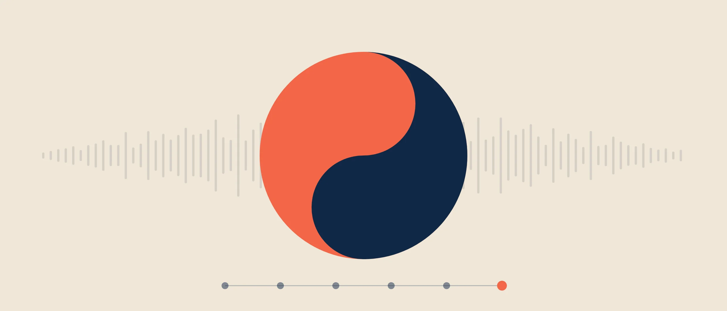 Coral-and-navy yin-yang of AI and human, with a faint emotion-signal waveform flowing through it and a deal pipeline ending in a won deal