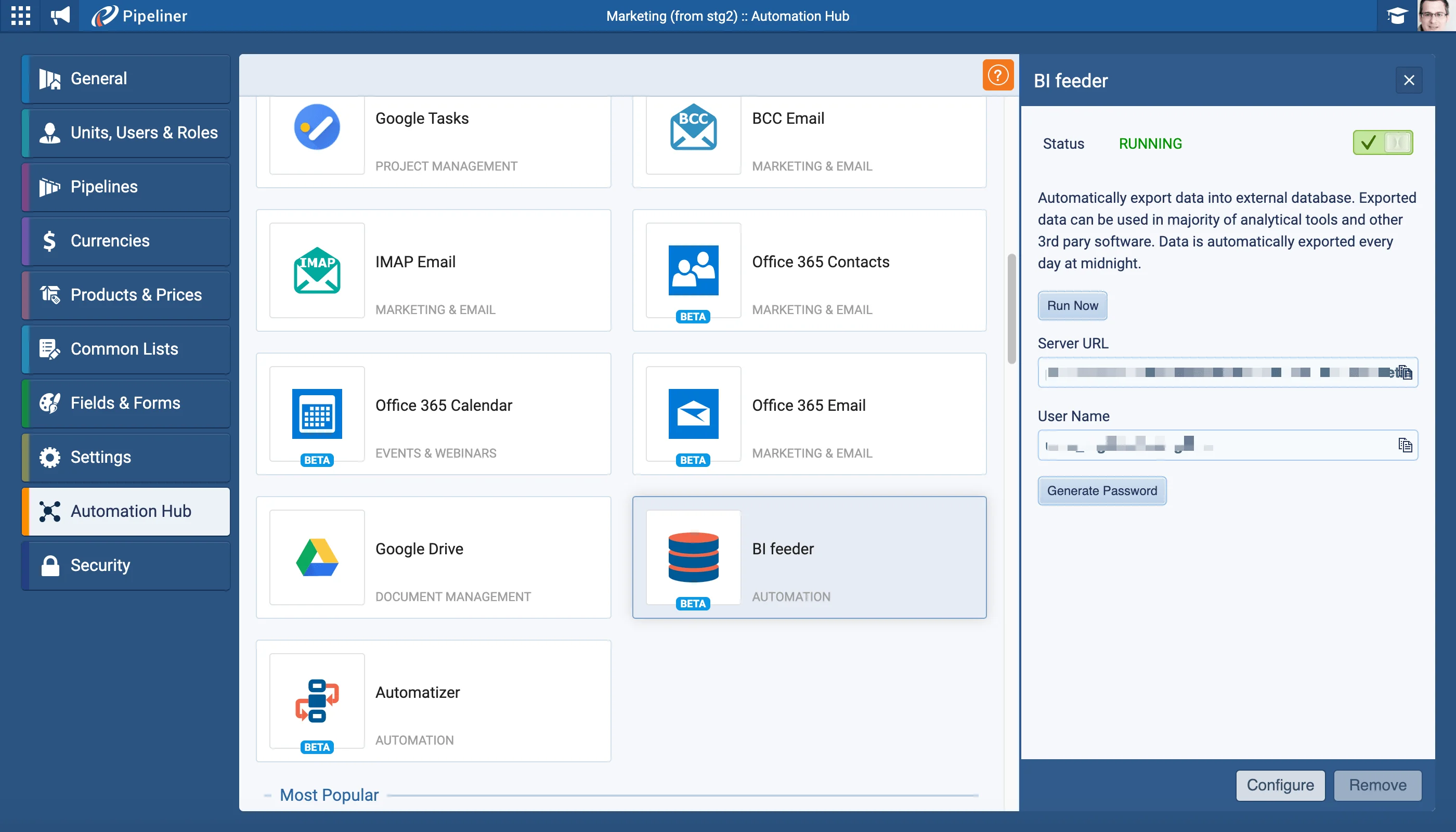 BI Feeder Exporting Pipeliner Data