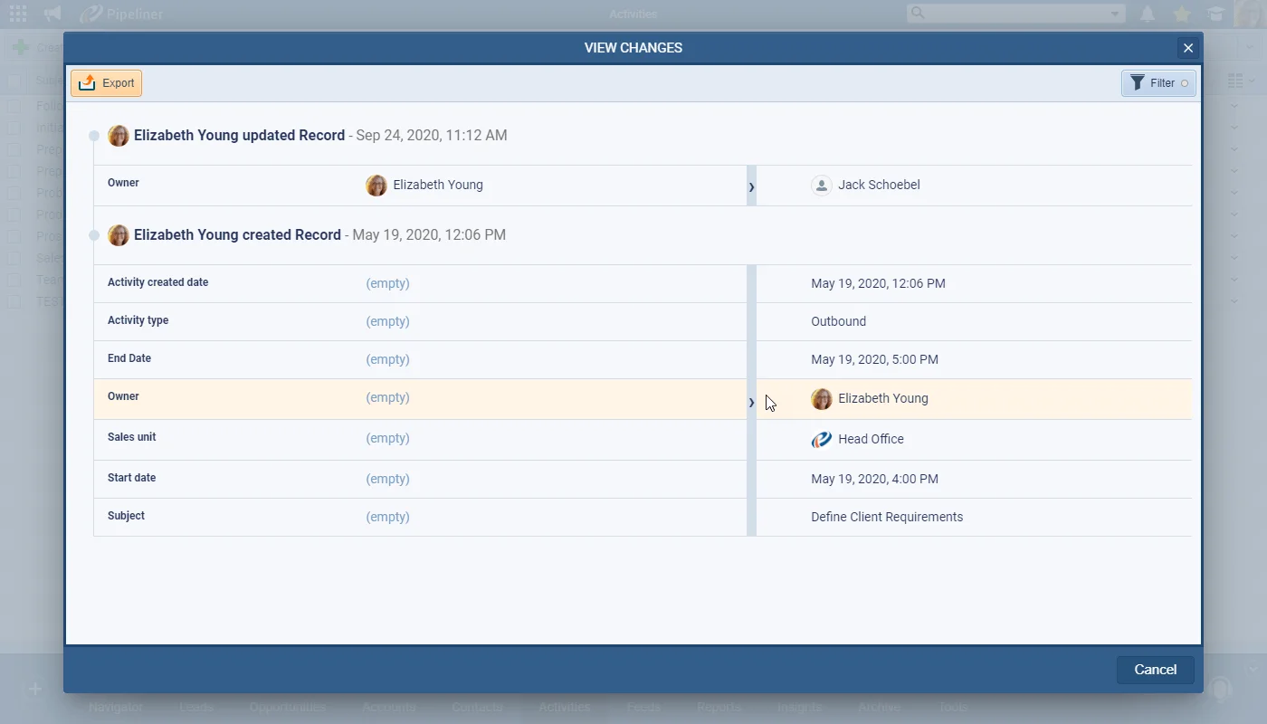 View Changes for Activities