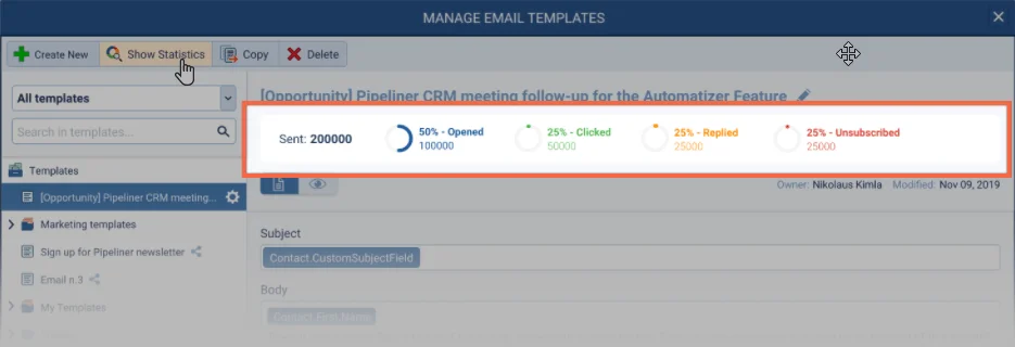 Email Template Statistics
