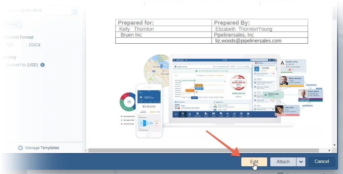 Document Template Preview (with edit functionality)