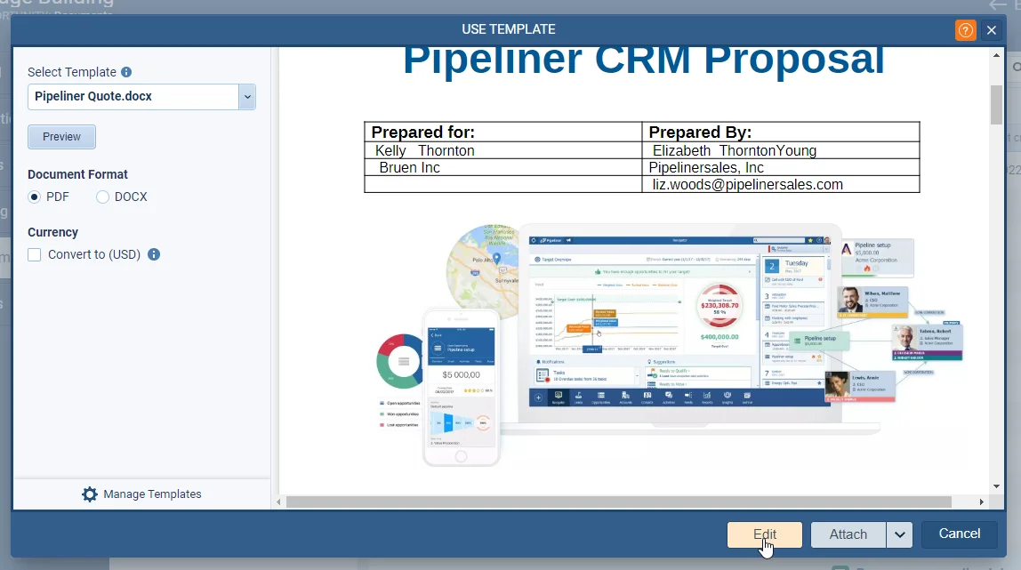 Document Template Preview (with edit functionality)