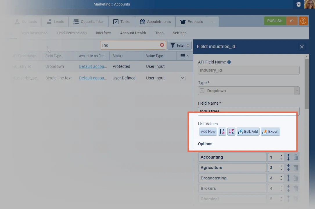 Administration › Fields & Forms