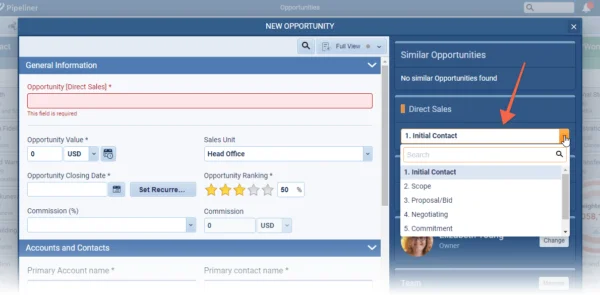 Creating Leads, Opportunities or Quotes — Select Step