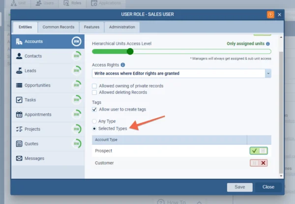 Account and Contact Type › Role Based Permissions