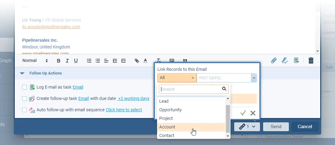 Linking Emails to Accounts when Sending