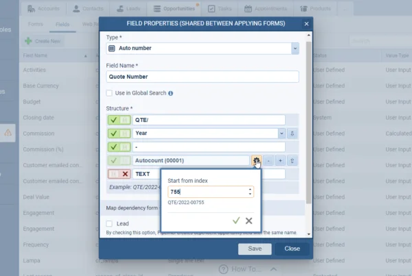 Fields & Forms › Set starting value for Autonumber fields