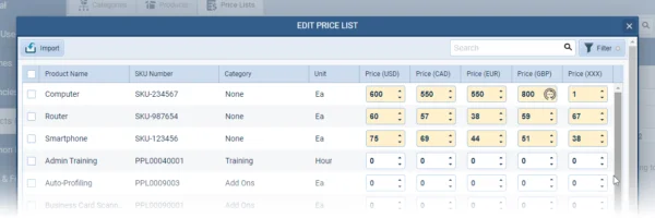 Updating Existing Price Lists