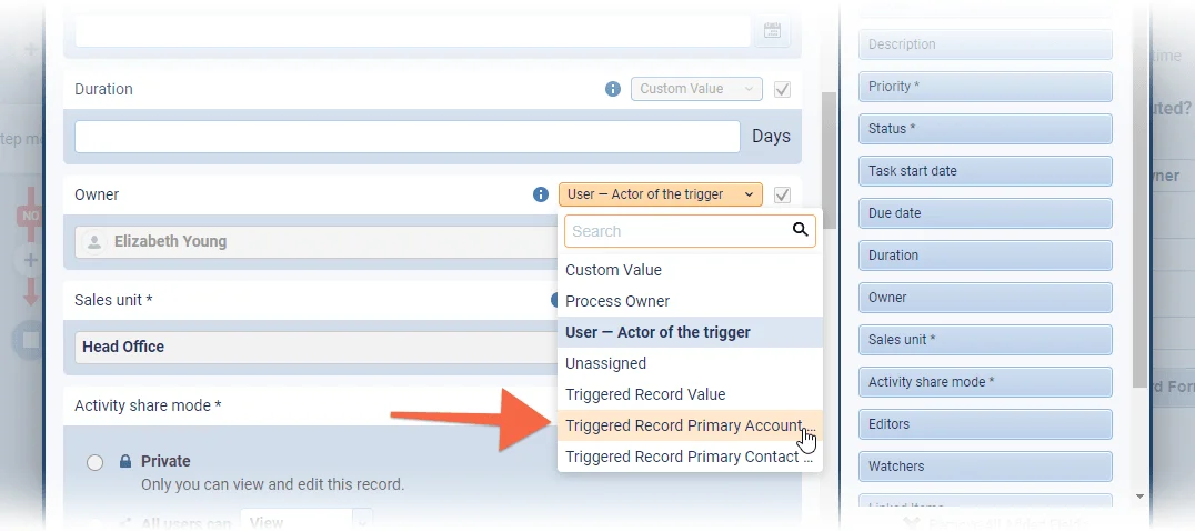 Using the values of the Owners of related records