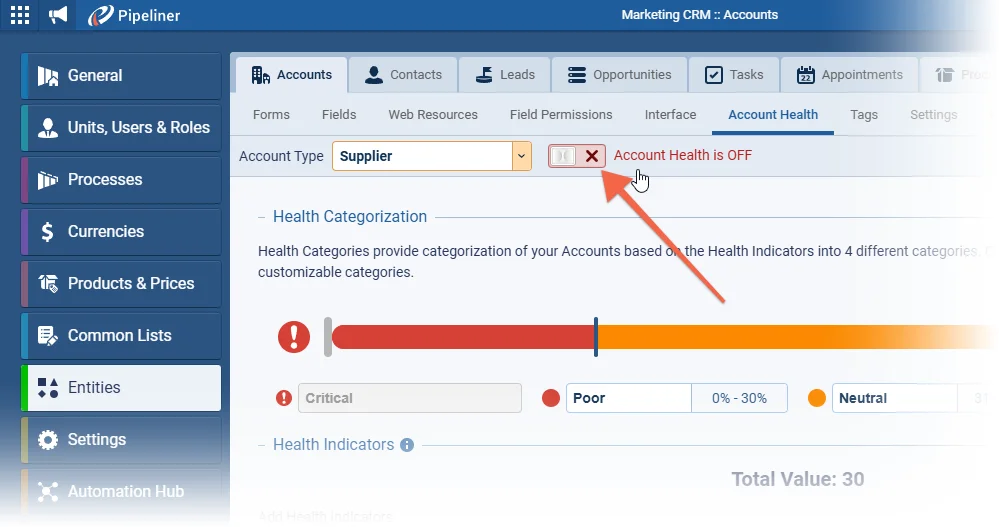 Account Types Support in Account Health