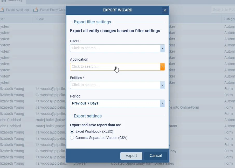 Audit › Export Entity changes
