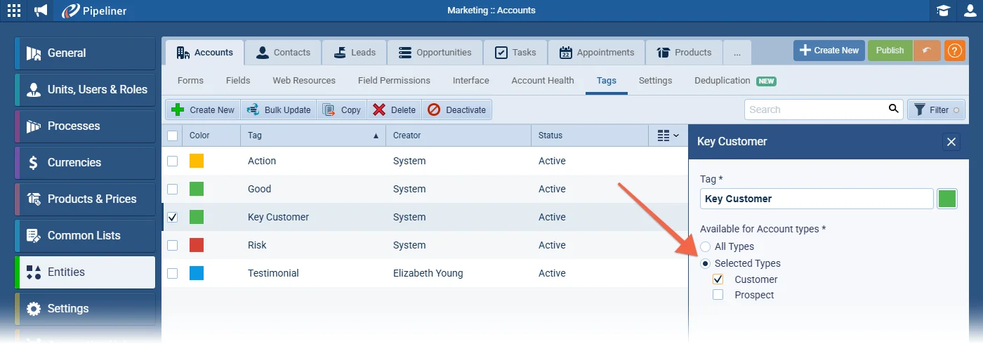 Default Tags per Entity Form Type