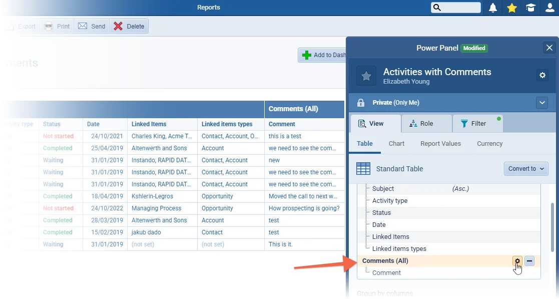 Reports › Ability to show comments on Activities