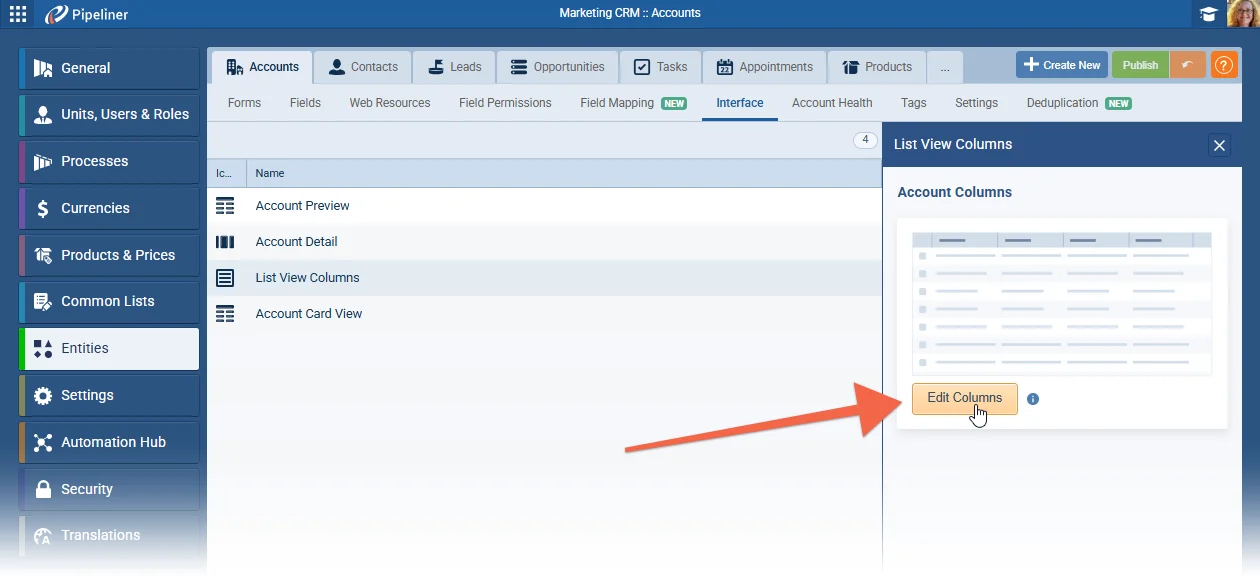 Admin › Default List Views for Entities