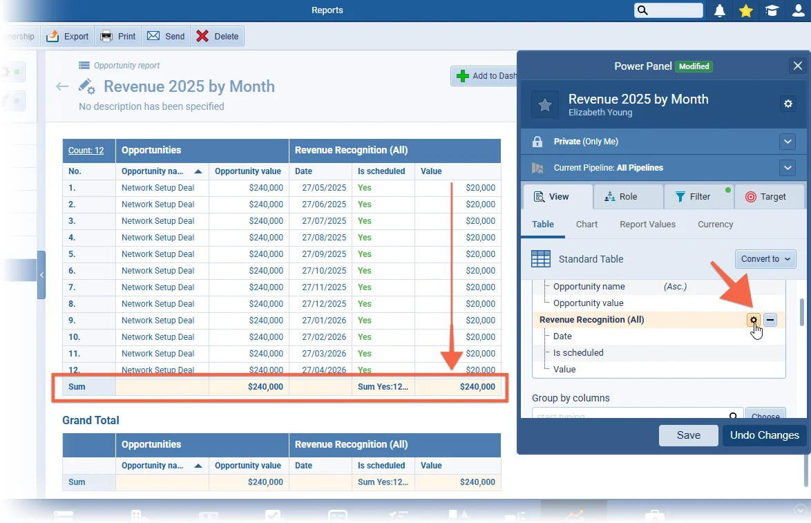 Revenue Recognition Support for Reports & Dashboards