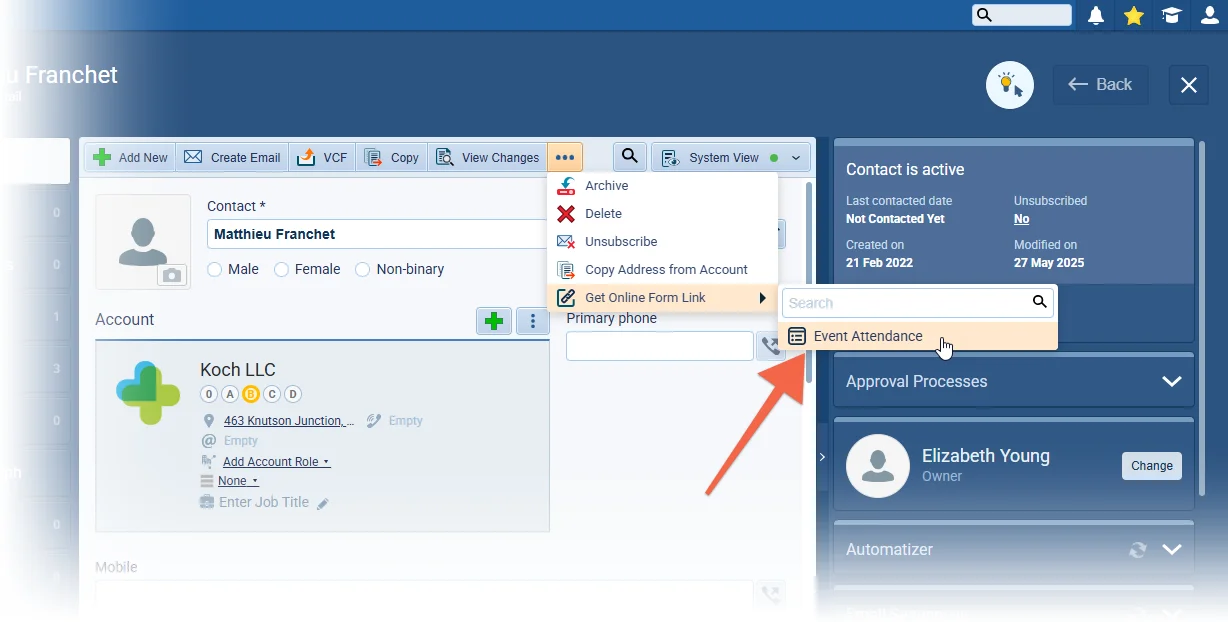 Sending an Online Form link from an open record
