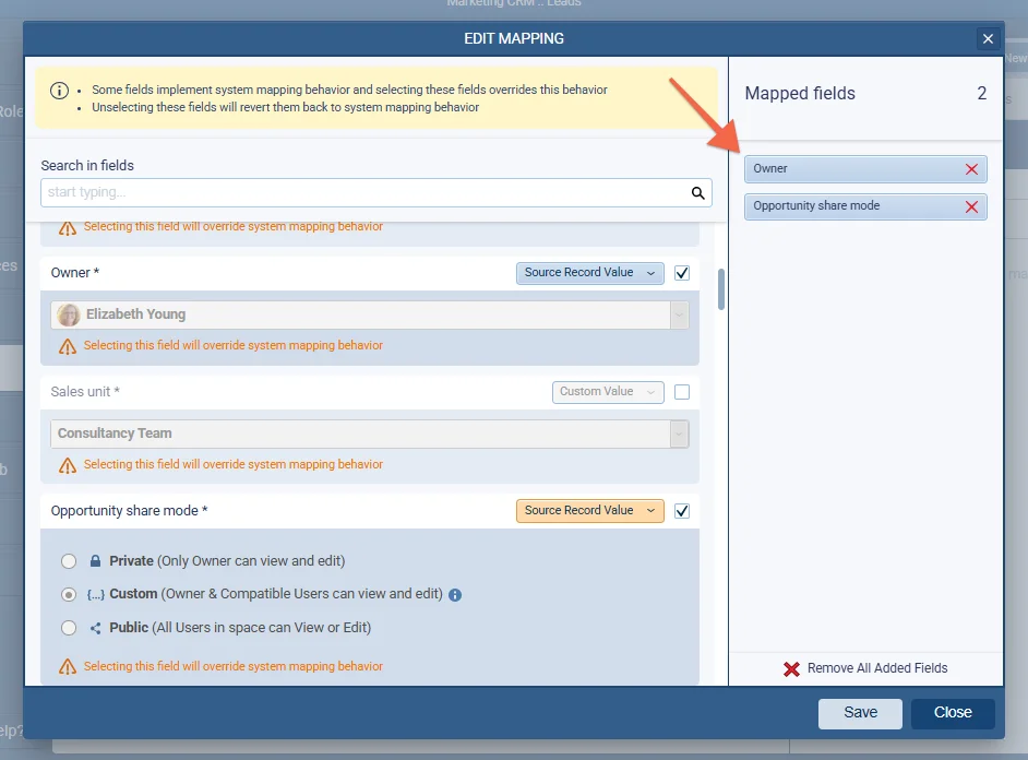 Field Mapping — Additional system fields can now be mapped