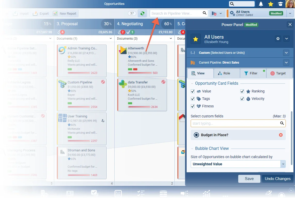 Add searching functionality to Pipeline View