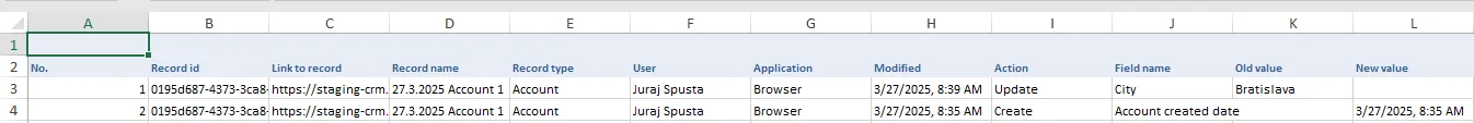 Audit Log: Export Entity Changes — New Fields