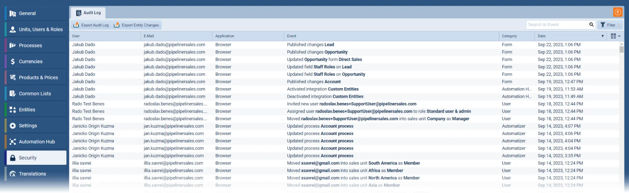 Audit Log: Custom entities added to Audit Log