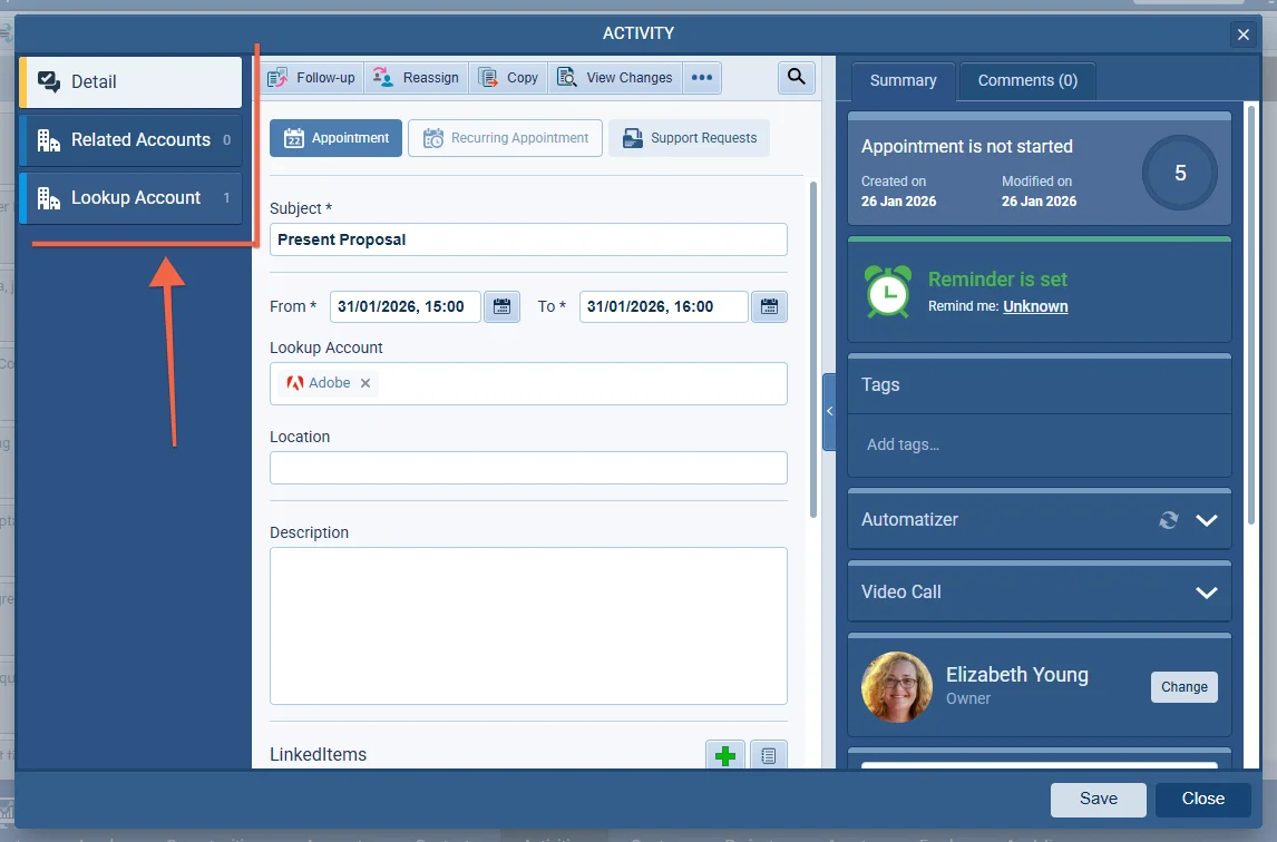 Display lookup relations on Activities detail