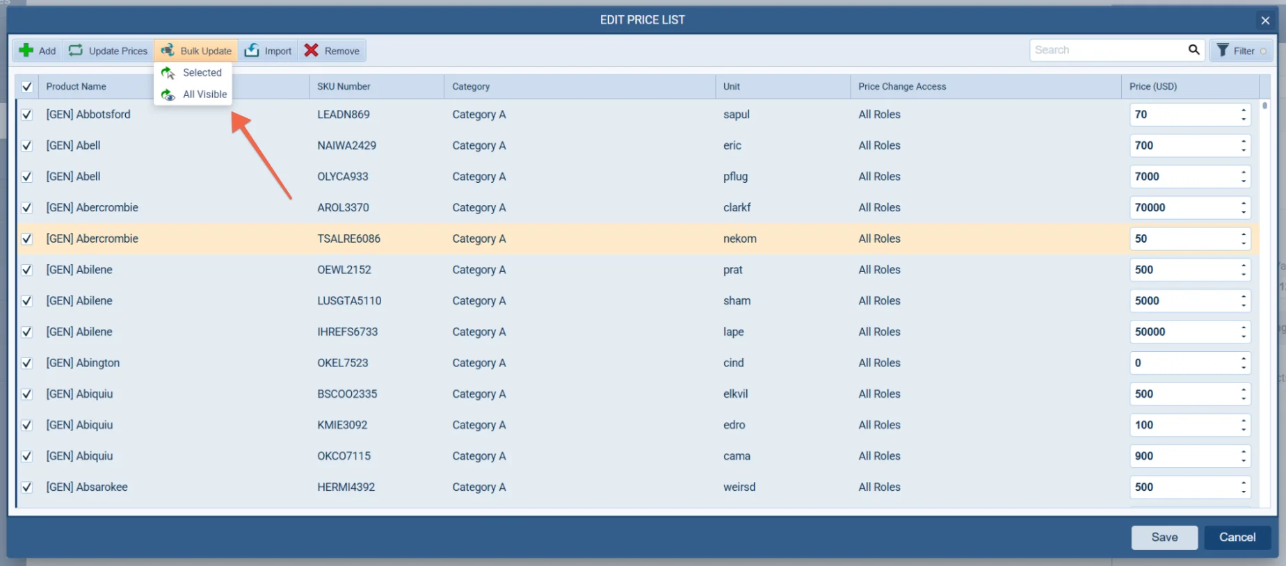 Improved price list create and update dialog