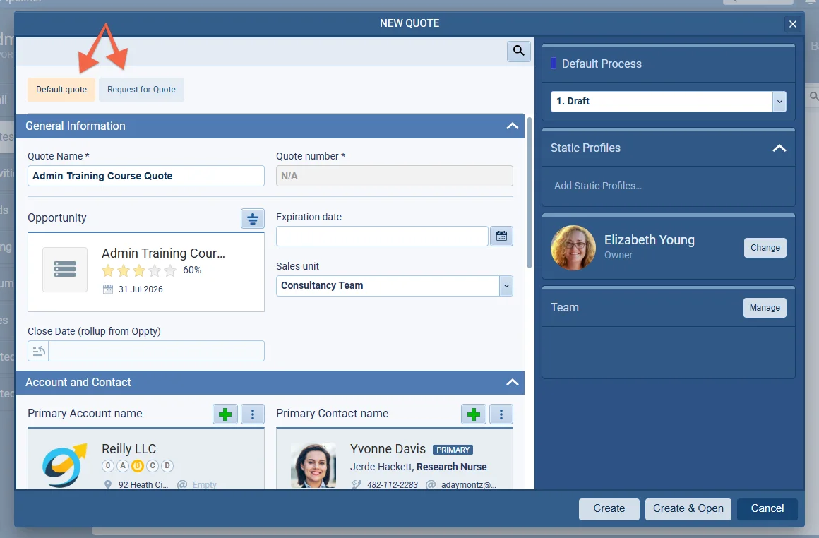 Quotes: Product & Services Sections per Form