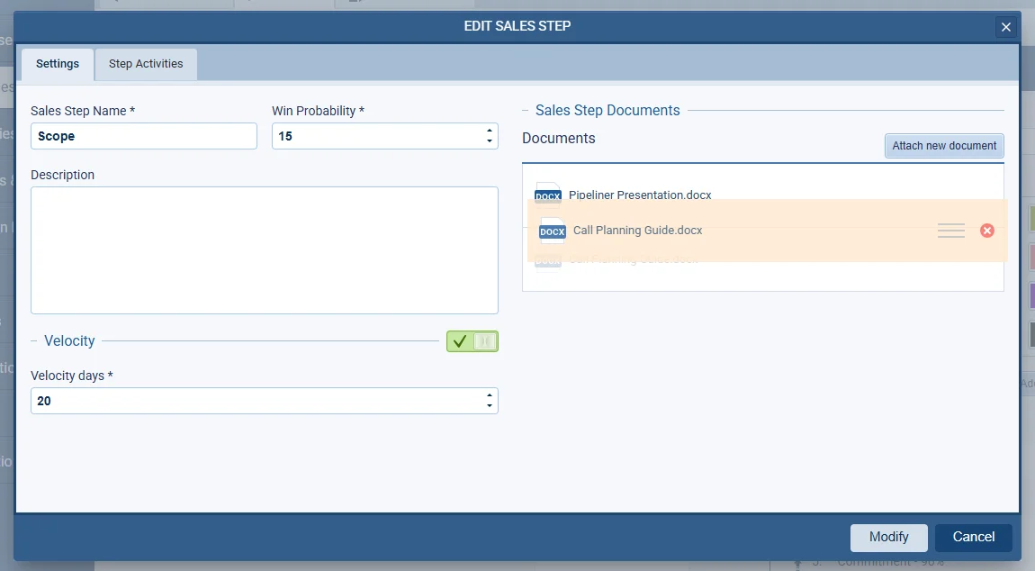 Sales Step Documents — Reordering