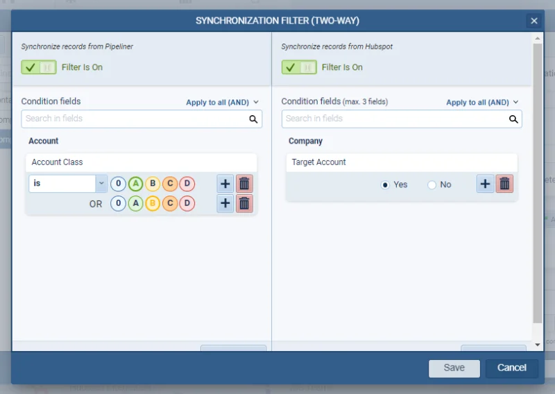Hubspot integration › Synchronization Filters