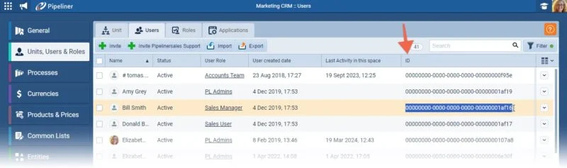 API › User and Sales Unit IDs
