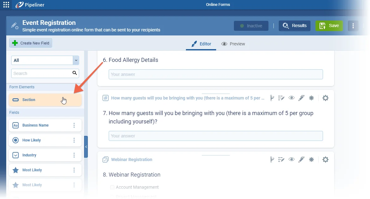 Online Forms › Form Sections