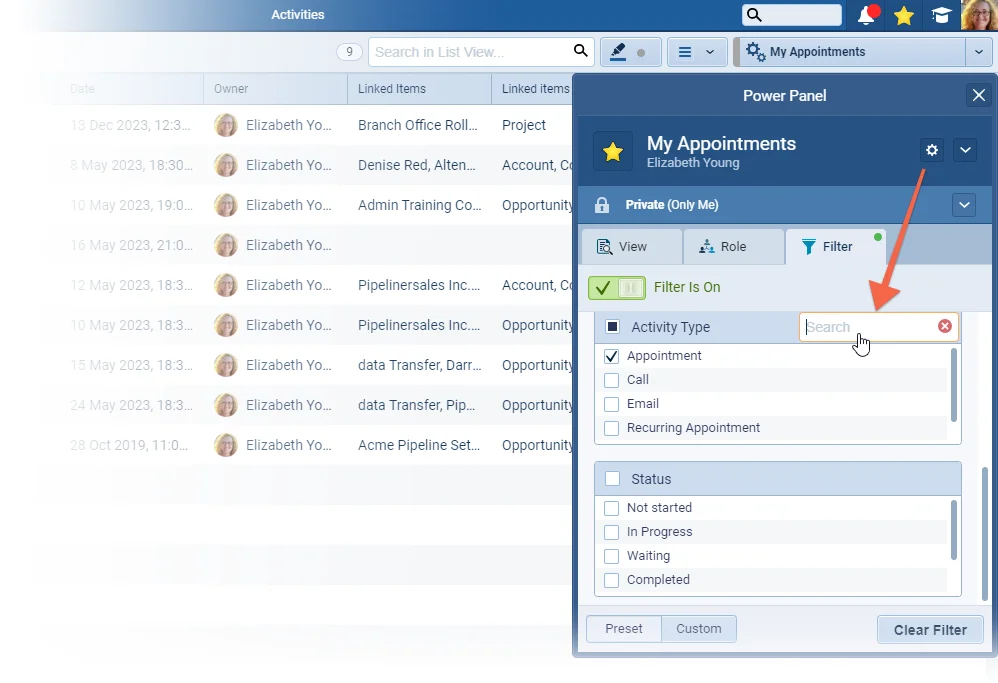 Activity Filter