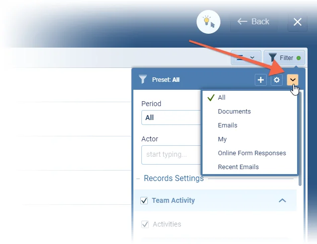Filter Presets in Feeds Tab