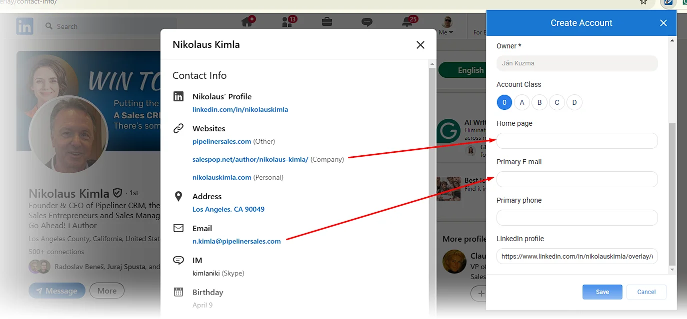 WebClipper LinkedIn Contact Info Prefill Improvements