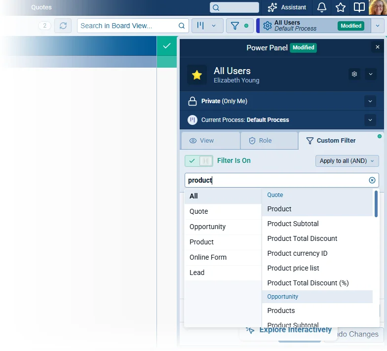 Product Field Consistency In Quote And Opportunity Filters