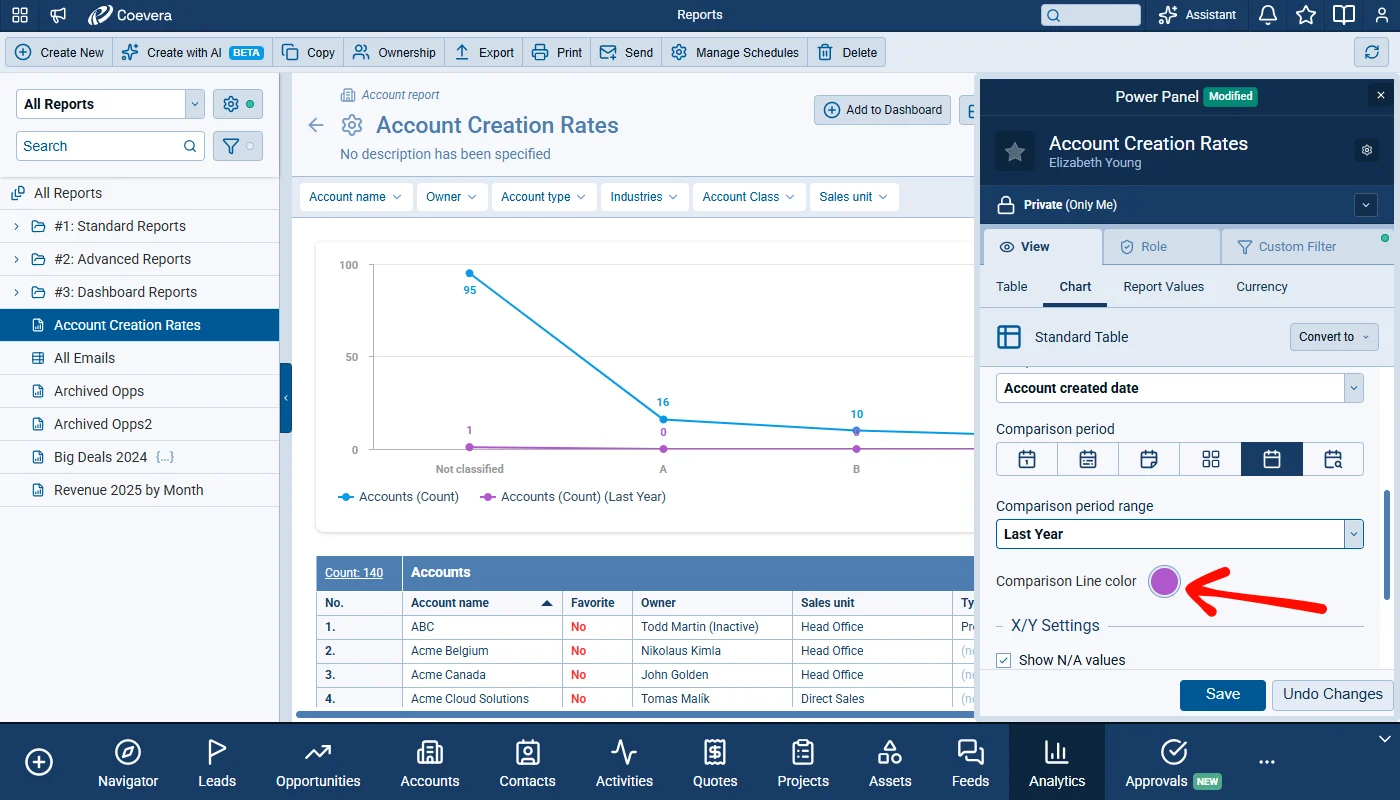 Separate Color Control for Comparison Lines in Reports