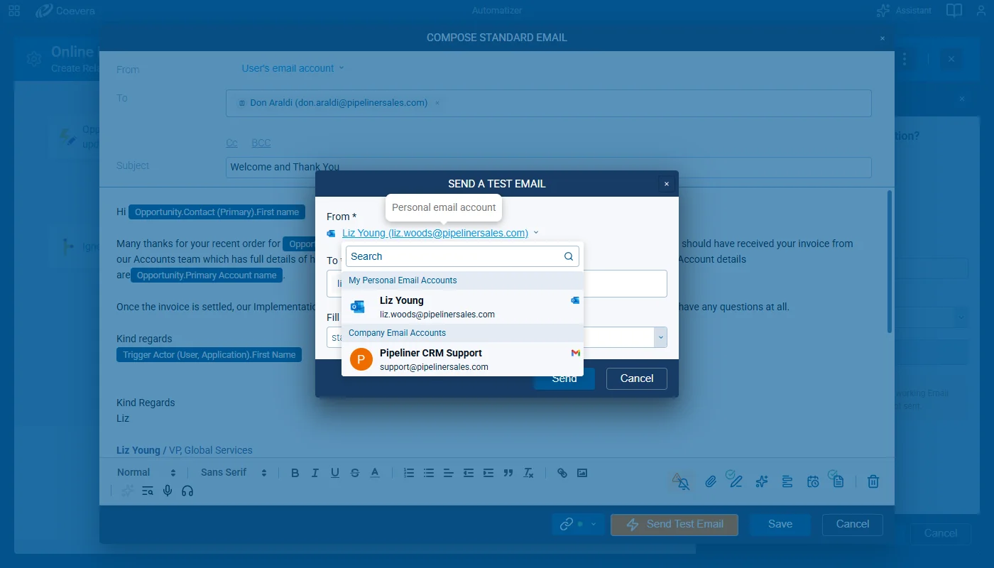 Automatizer: Send Test Email Sender Options