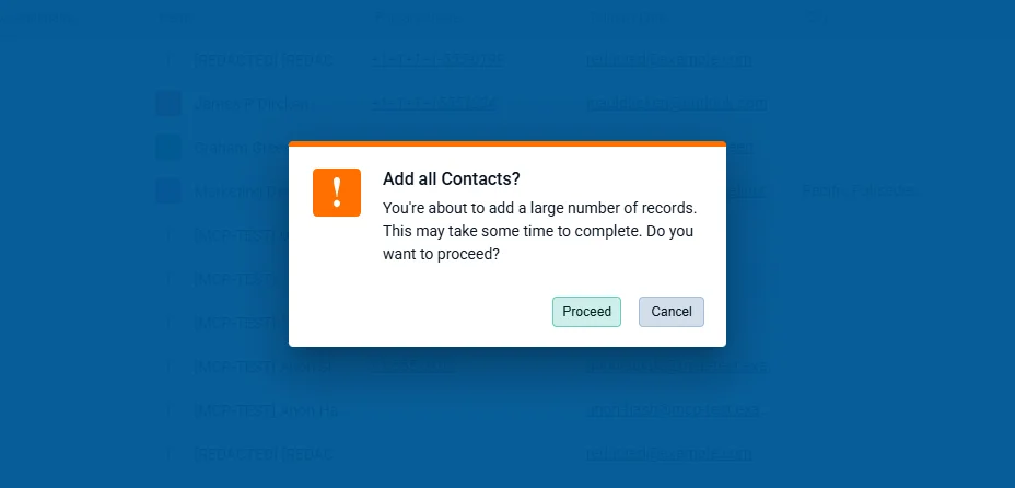 Confirmation on Bulk Add in the Add Contacts Dialog