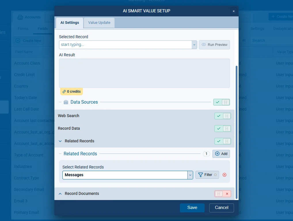 Messages as a Data Source in AI Smart Fields