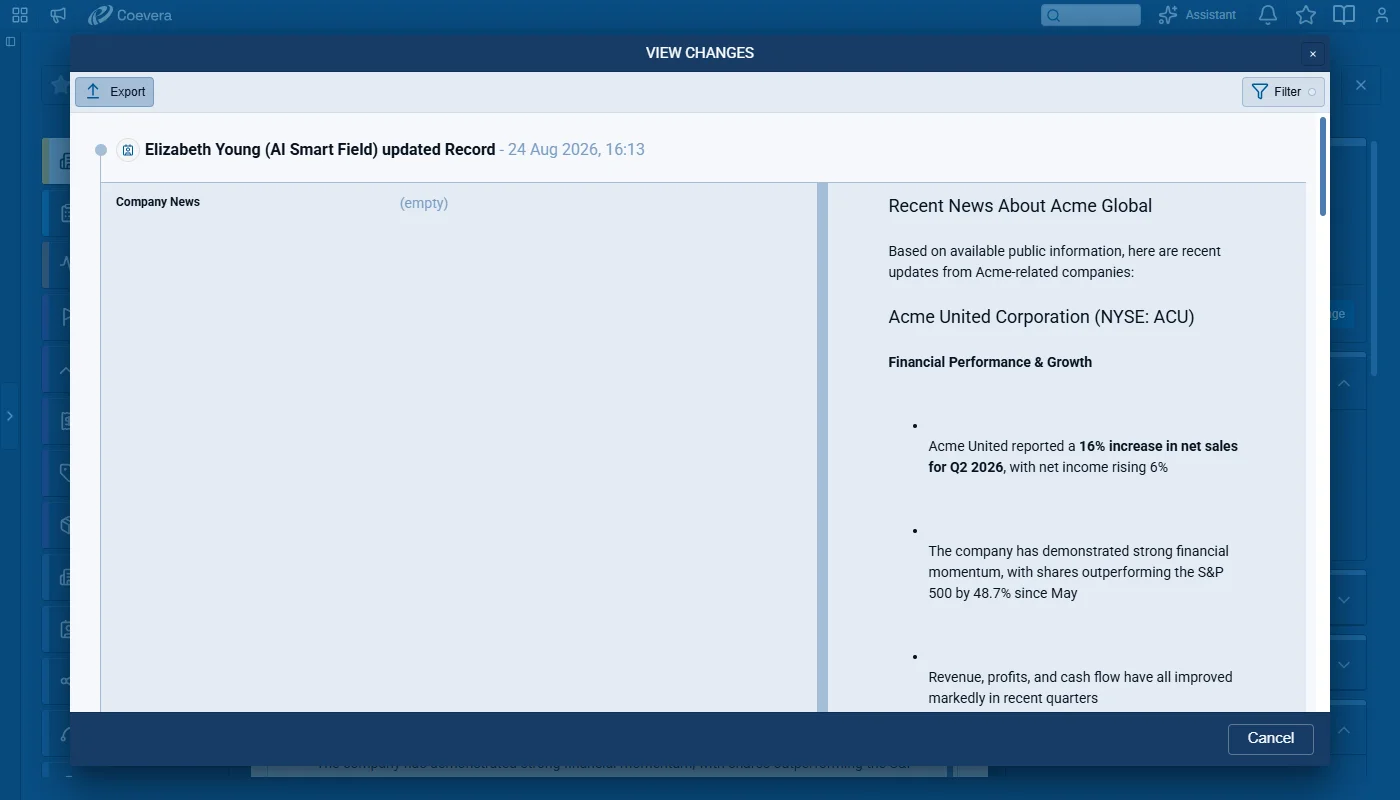Rich Text in the View Changes Log