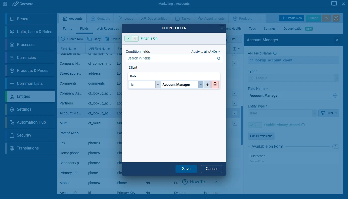User Role on User Lookup Fields and Filters