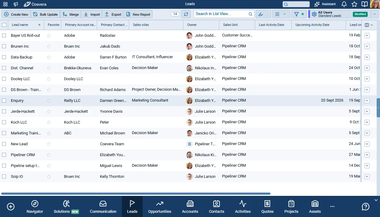 Activity Dates in the Lead List View