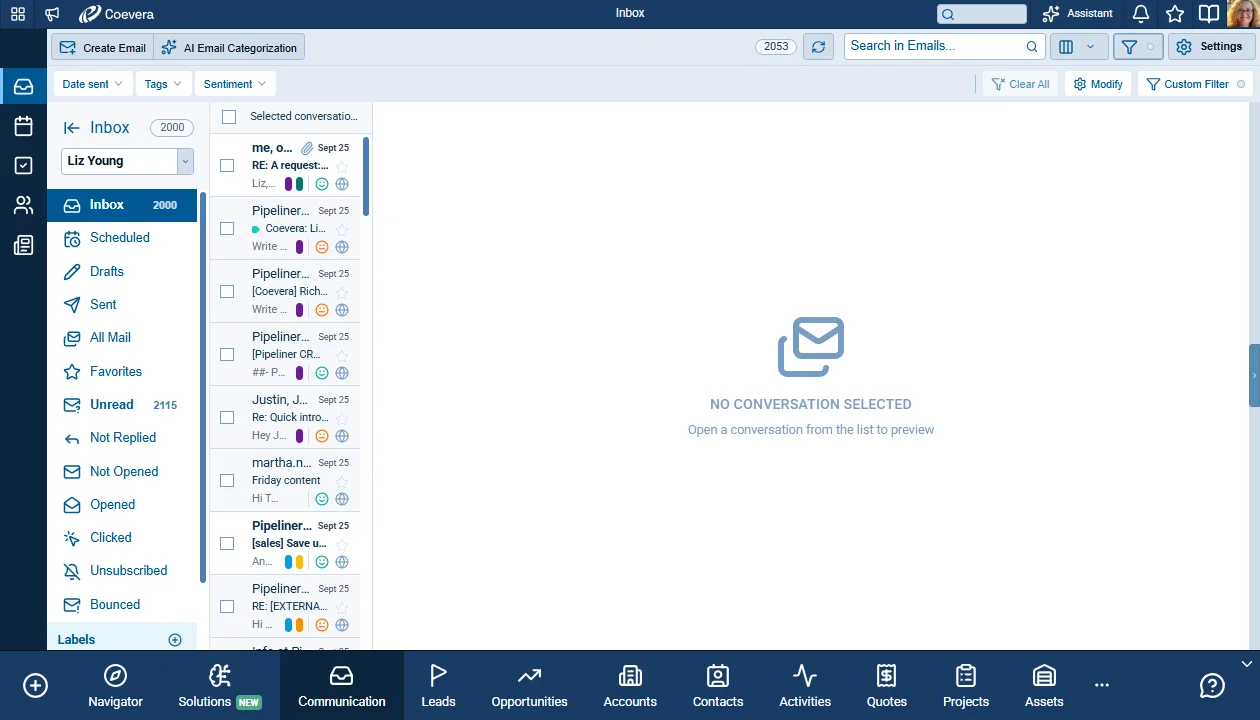 Email Inbox — Quick Menu