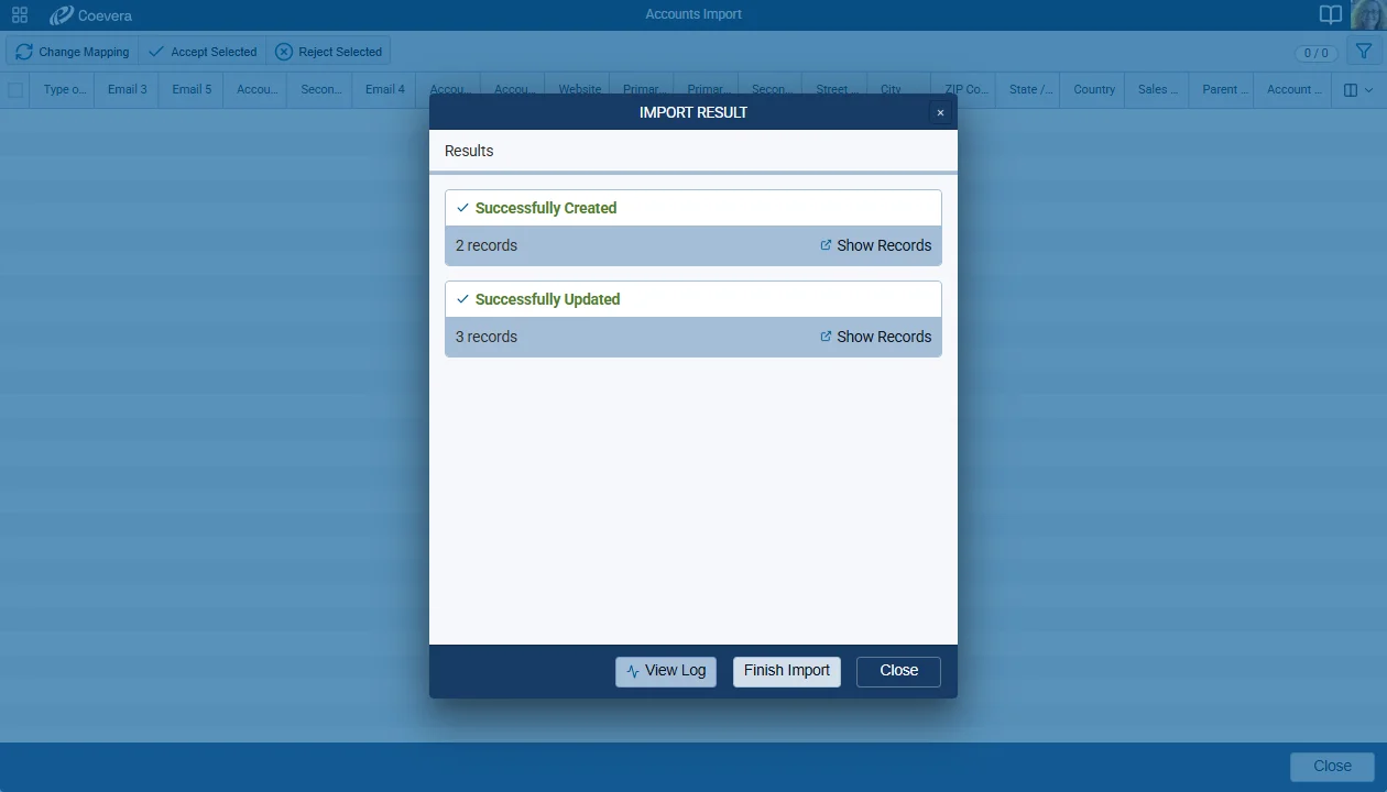 Import Result Window — Import result