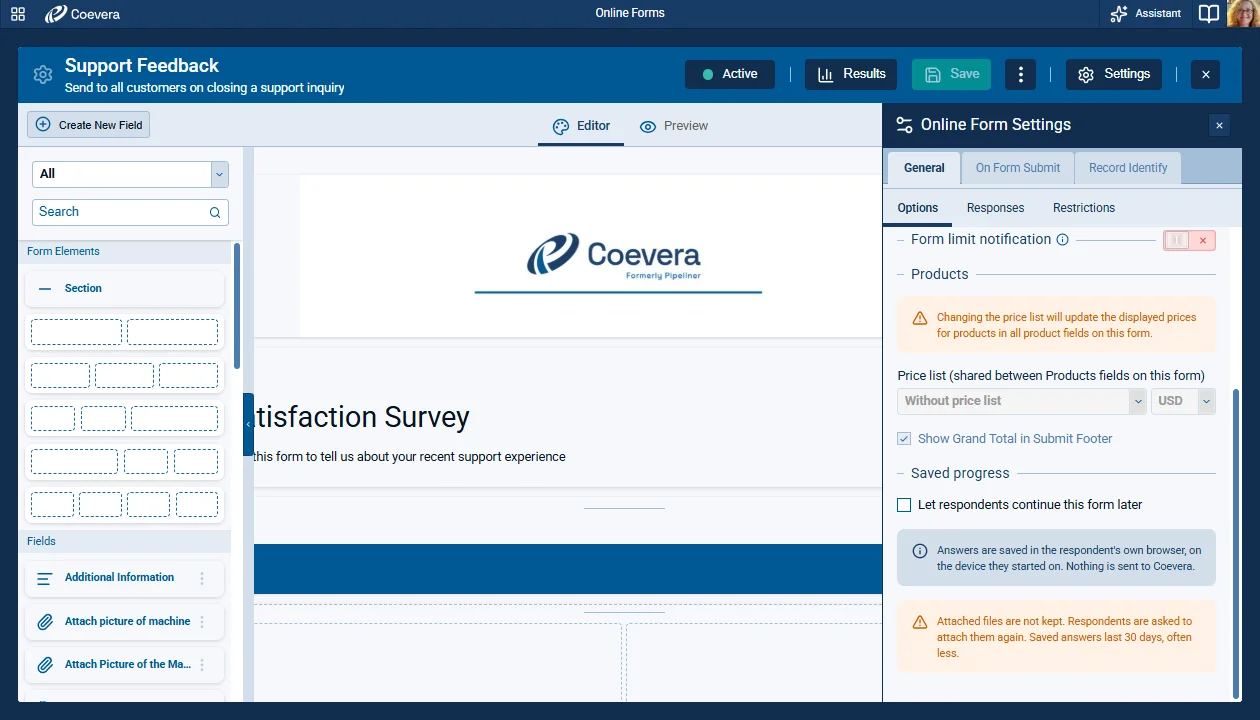 Online Forms: Let Respondents Continue Later — Saved progress setting