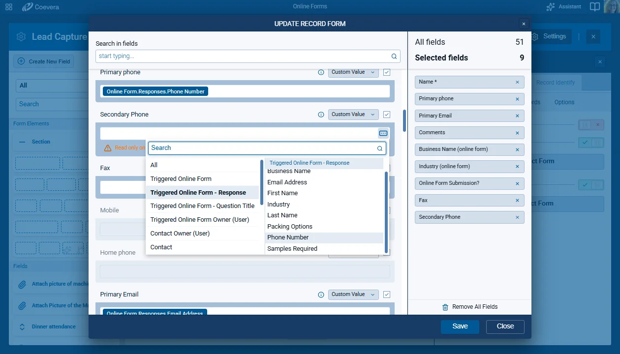Online Forms: Personalization Fields for the Current Form