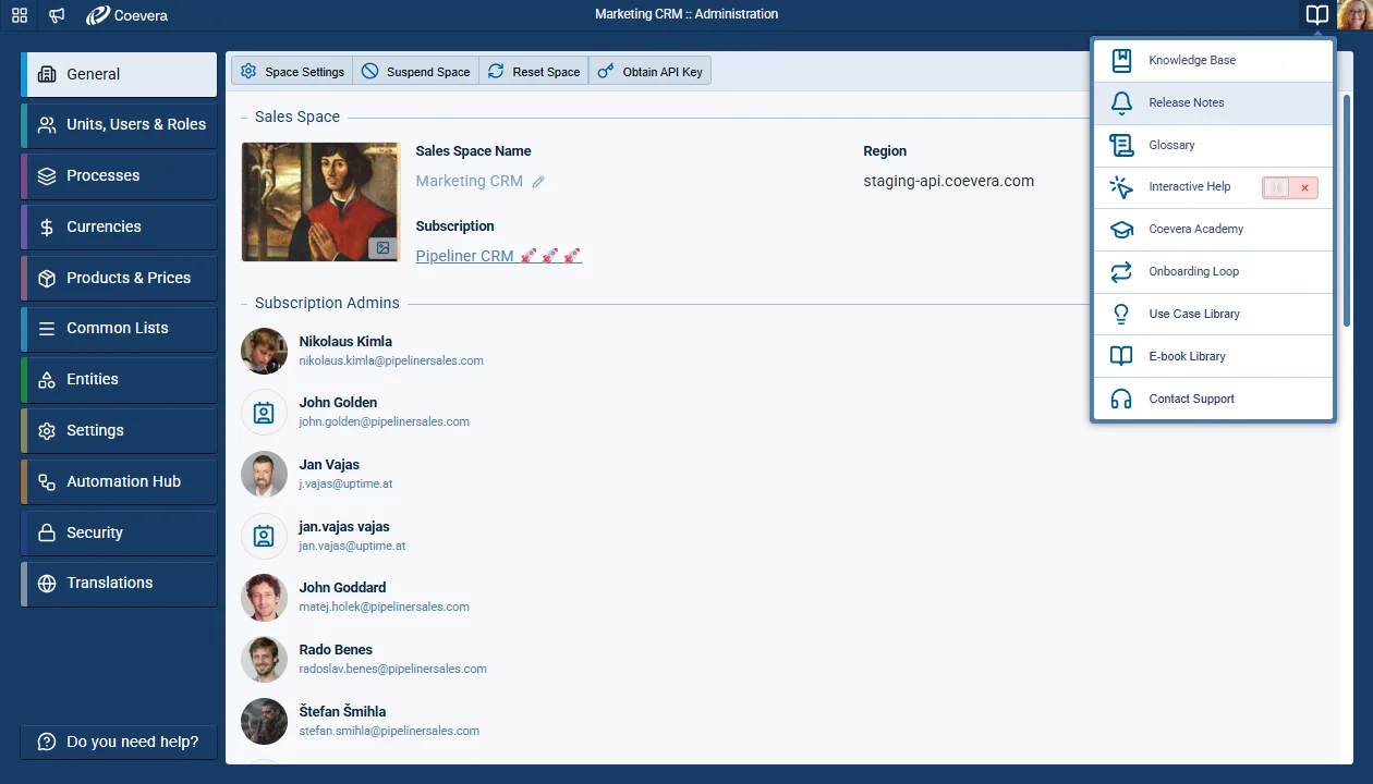 Release Notes Accessible from Admin