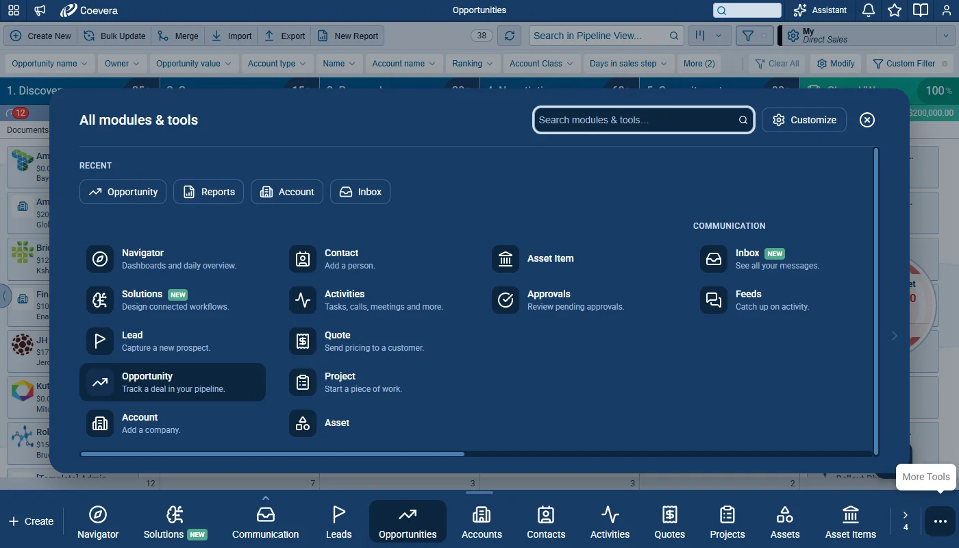 Create New and All Modules & Tools — More Tools