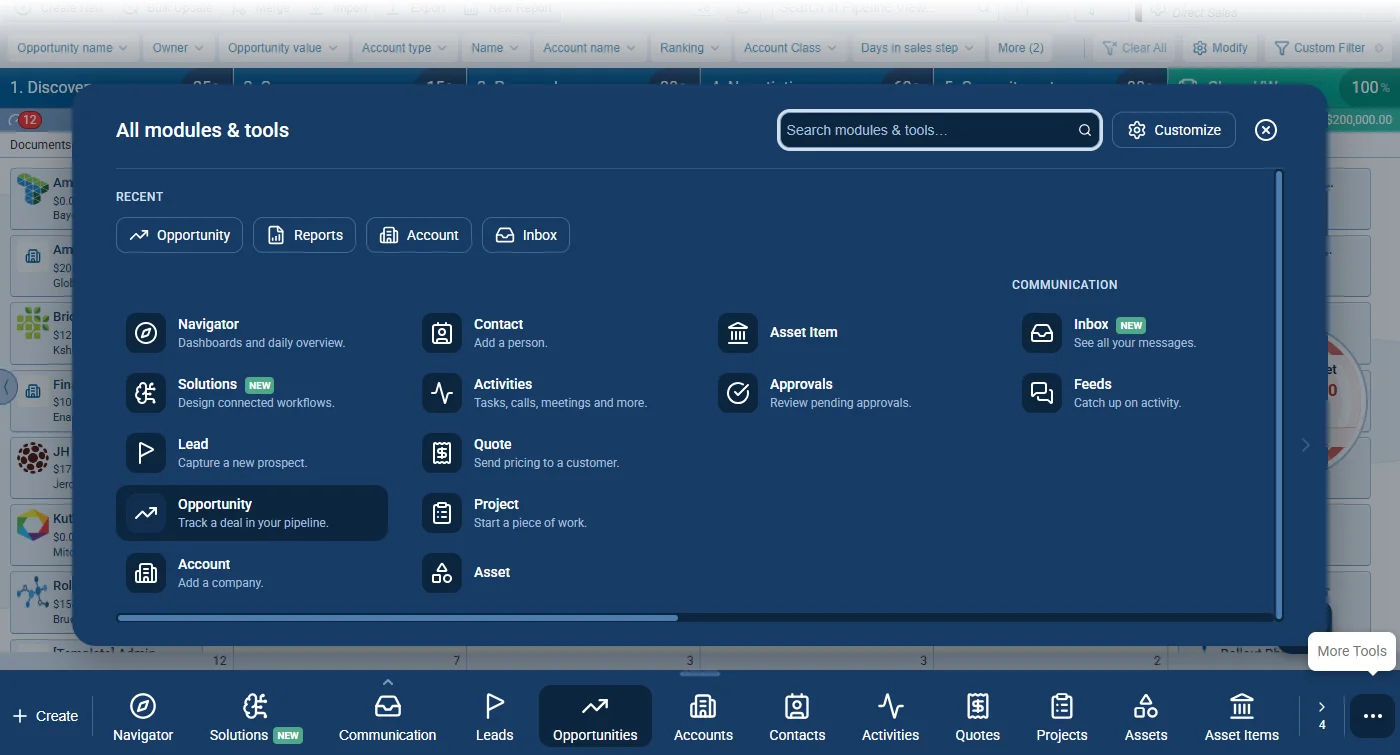 Create New and All Modules & Tools — More Tools