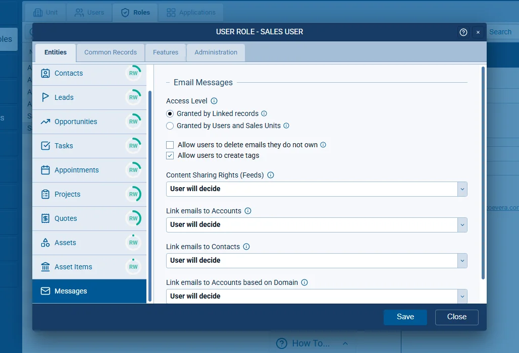 Email Access in Feeds per User Role